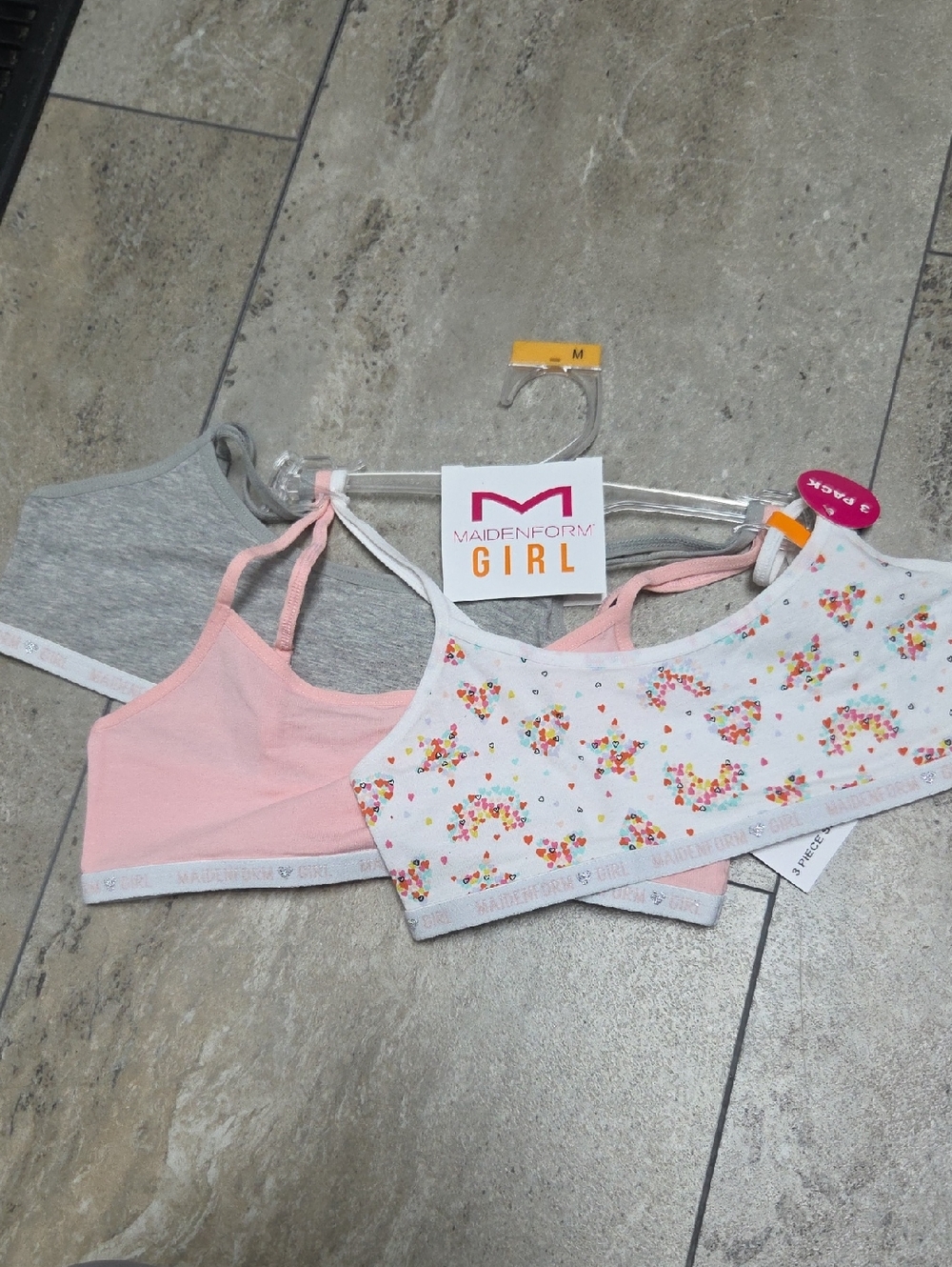 Maidenform Girl 3-Pack Gray Pink White Floral Training Bras